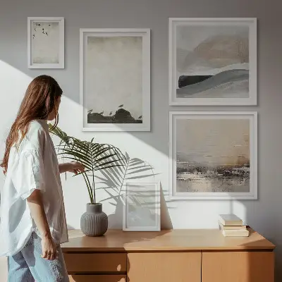 Ensemble de 5 tableaux représentant des oiseaux et des rochers avec des coups de pinceau décoratifs