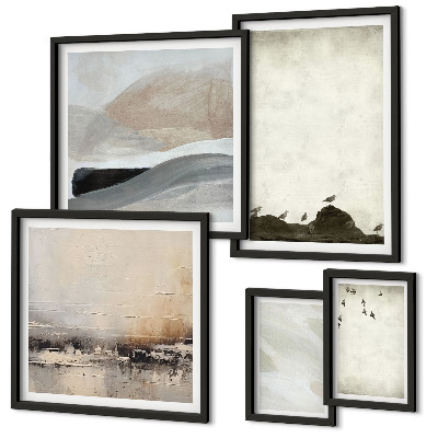 Ensemble de 5 tableaux Oiseaux, rochers, coups de pinceau, décorations