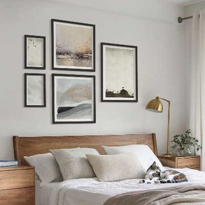 Ensemble de 5 tableaux Oiseaux, rochers, coups de pinceau, décorations