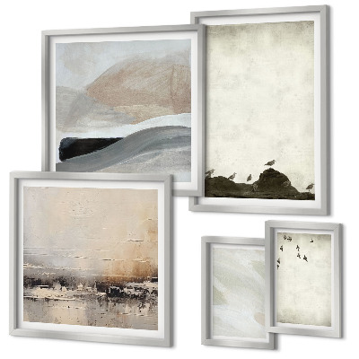 Ensemble de 5 tableaux Oiseaux, rochers, coups de pinceau, décorations