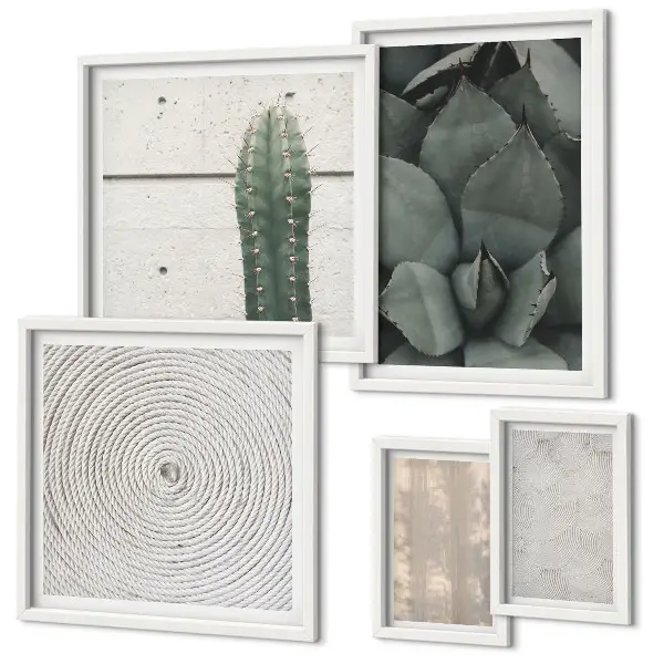 Lot de tableaux encadrés avec textures estivales et ambiance tropicale