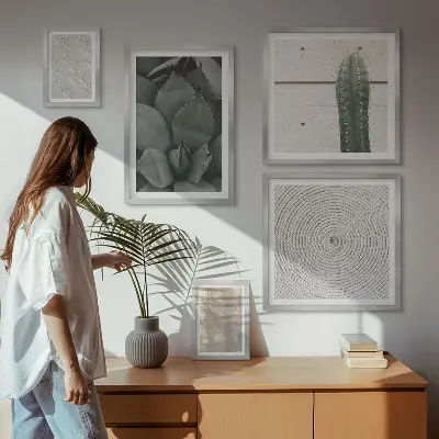 Lot de tableaux encadrés avec textures estivales et ambiance tropicale