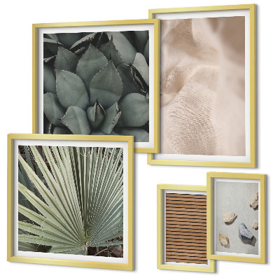 Ensemble de 5 tableaux Textures de pierre, de bois et de tissu