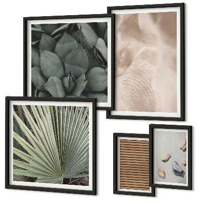 Ensemble de 5 tableaux Textures de pierre, de bois et de tissu