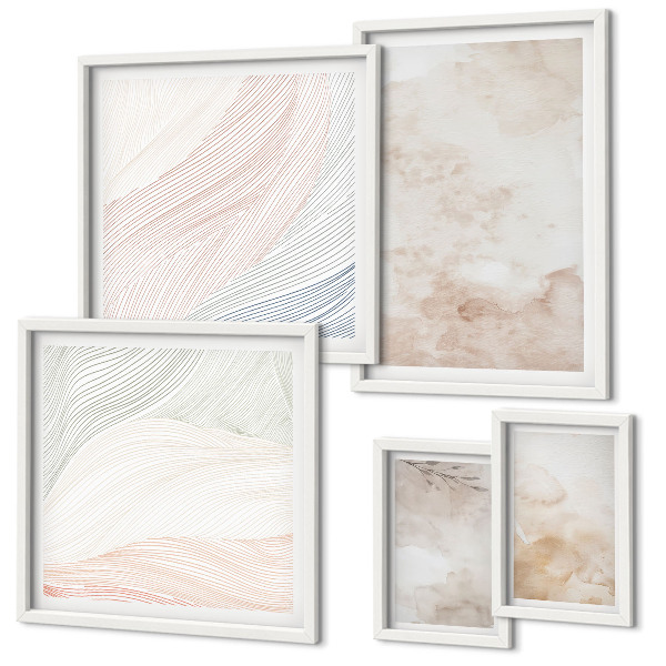 Lot de tableaux encadrés Feuilles et taches à l'aquarelle