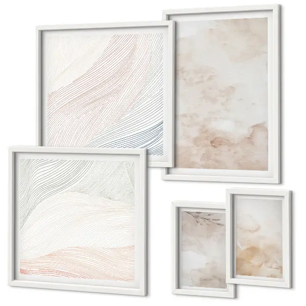 Lot de tableaux encadrés motifs de feuilles et taches à l'aquarelle