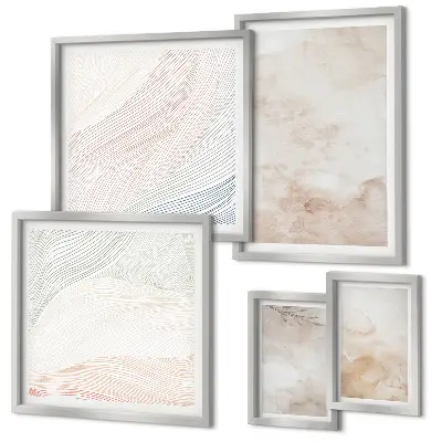 Lot de tableaux encadrés motifs de feuilles et taches à l'aquarelle