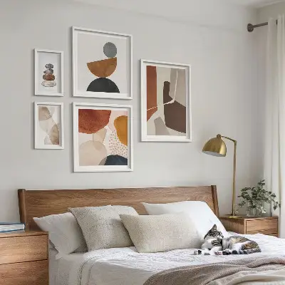 Ensemble de 5 tableaux peinture abstraite décorative