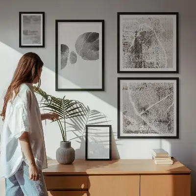 Lot de tableaux encadrés motifs abstraits modernes