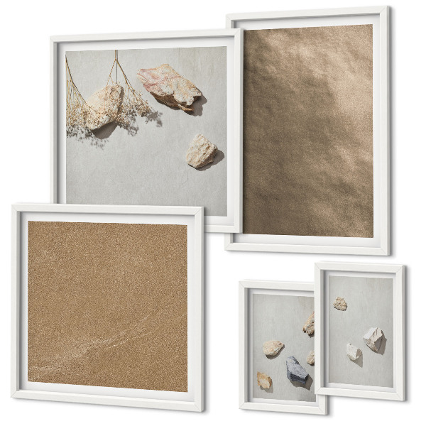 Ensemble de 5 tableaux Structures naturelles de la plage de pierres
