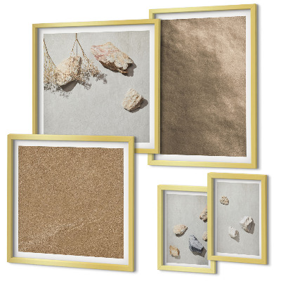 Ensemble de 5 tableaux Structures naturelles de la plage de pierres