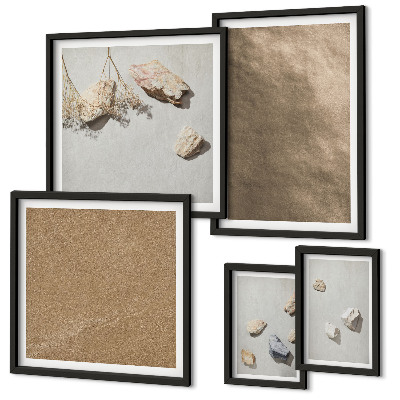 Ensemble de 5 tableaux Structures naturelles de la plage de pierres