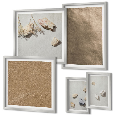 Ensemble de 5 tableaux Structures naturelles de la plage de pierres
