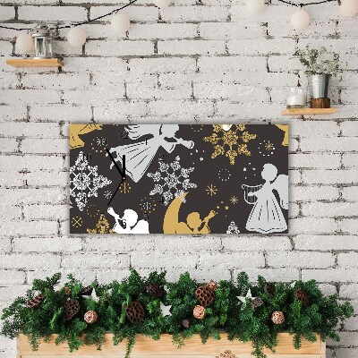 Horloge murale en verre Flocons Anges de Noël