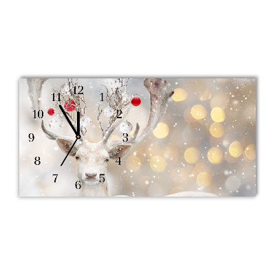 Horloge murale en verre Renne Blanc boules de Noël