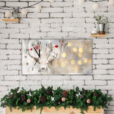 Horloge murale en verre Renne Blanc boules de Noël