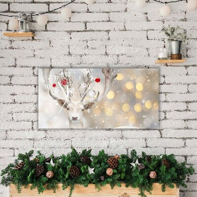 Horloge murale en verre Renne Blanc boules de Noël