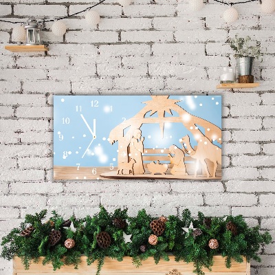 Horloge murale en verre Stable Noël d'hiver