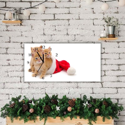 Horloge murale en verre Chats du Père Noël