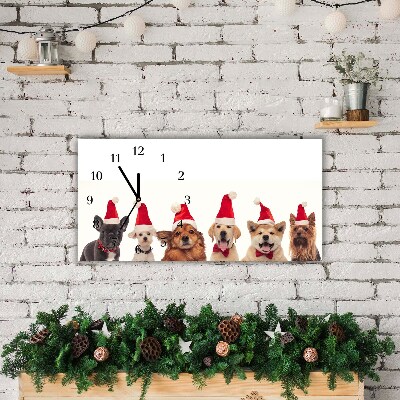 Horloge murale en verre Chiens Père Noël Noël