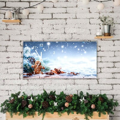Horloge murale en verre Pain d'épice vacances de Noël Neige