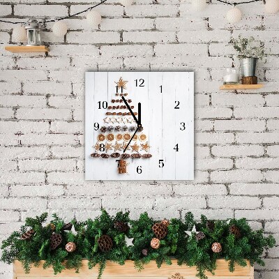Horloge murale en verre Carré ornements d'arbre de Noël en pain d'épice