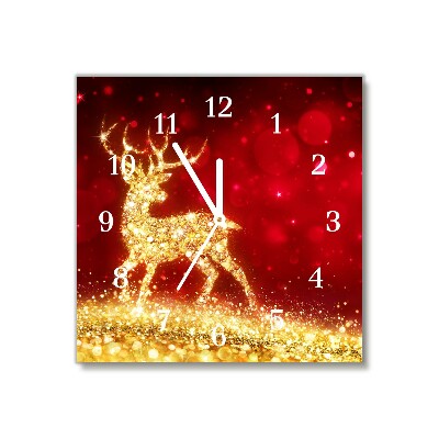 Horloge murale en verre Carré Or renne Décoration de Noël