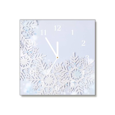 Horloge murale en verre Carré Les flocons de neige d'hiver de neige