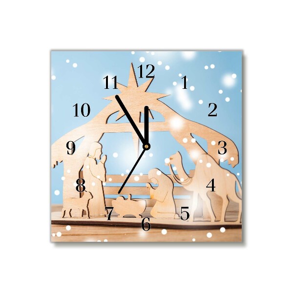 Horloge murale en verre Carré Stable Noël d'hiver