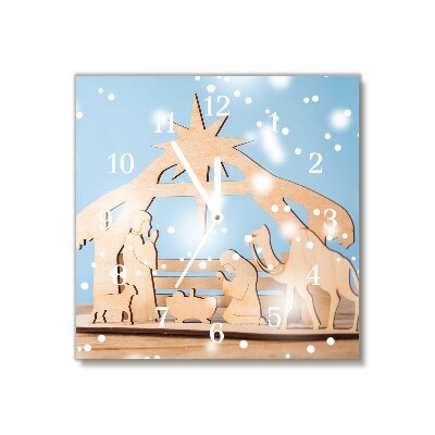Horloge murale en verre Carré Stable Noël d'hiver