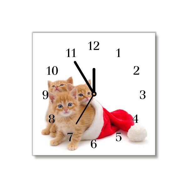 Horloge murale en verre Carré Chats du Père Noël