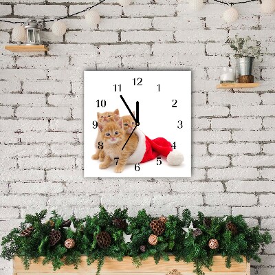 Horloge murale en verre Carré Chats du Père Noël