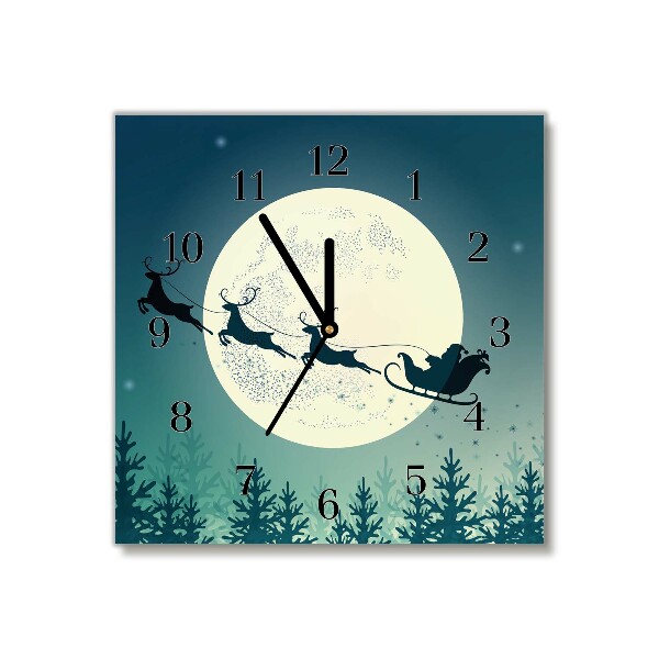 Horloge murale en verre Carré Père Noël Sleigh de Noël