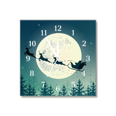 Horloge murale en verre Carré Père Noël Sleigh de Noël