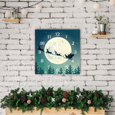 Horloge murale en verre Carré Père Noël Sleigh de Noël