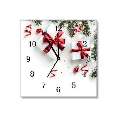 Horloge murale en verre Carré Cadeaux de Noël Saint Brindilles