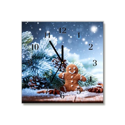 Horloge murale en verre Carré Pain d'épice vacances de Noël Neige