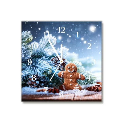 Horloge murale en verre Carré Pain d'épice vacances de Noël Neige