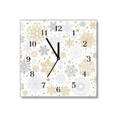 Horloge murale en verre Carré Flocons de neige d'hiver de Noël
