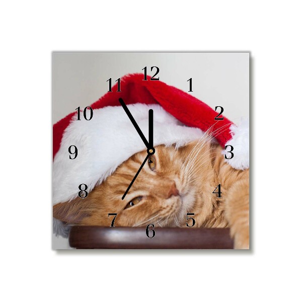 Horloge murale en verre Carré Chat Chapeau de Père Noël de Noël