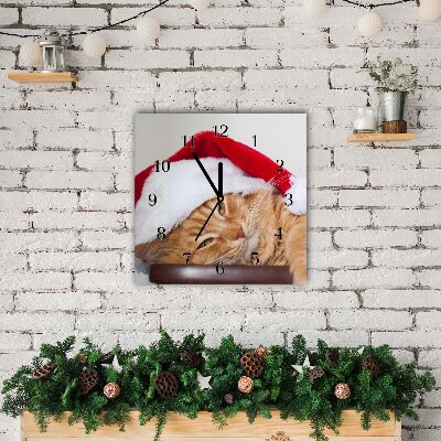 Horloge murale en verre Carré Chat Chapeau de Père Noël de Noël