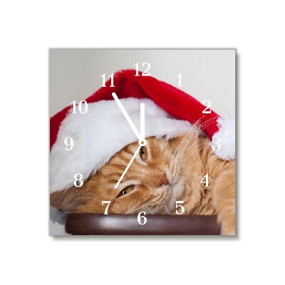 Horloge murale en verre Carré Chat Chapeau de Père Noël de Noël