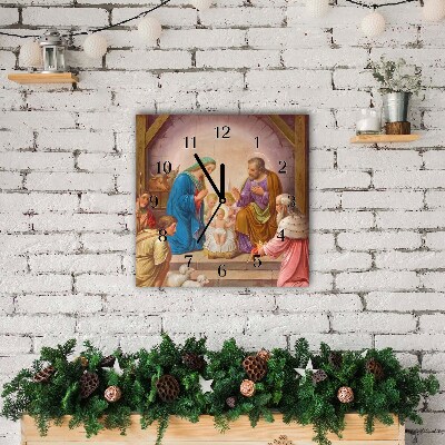 Horloge murale en verre Carré Stable Noël Jésus