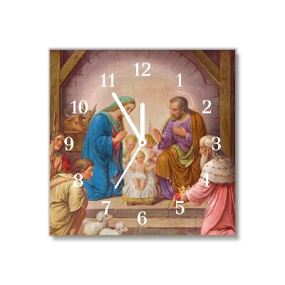 Horloge murale en verre Carré Stable Noël Jésus