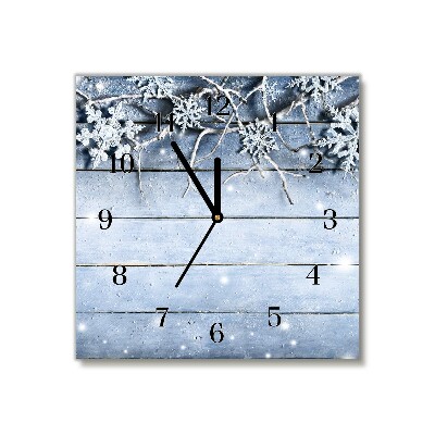 Horloge murale en verre Carré Saint Snowflakes Winter Frost