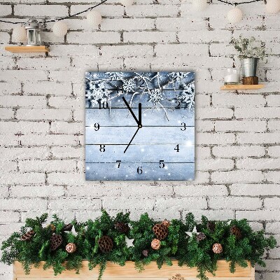 Horloge murale en verre Carré Saint Snowflakes Winter Frost