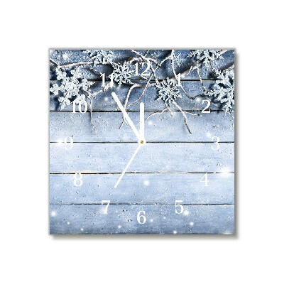 Horloge murale en verre Carré Saint Snowflakes Winter Frost