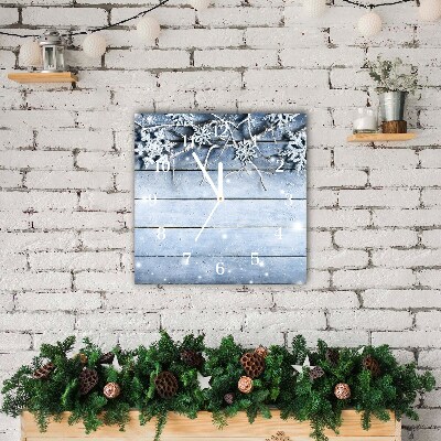 Horloge murale en verre Carré Saint Snowflakes Winter Frost