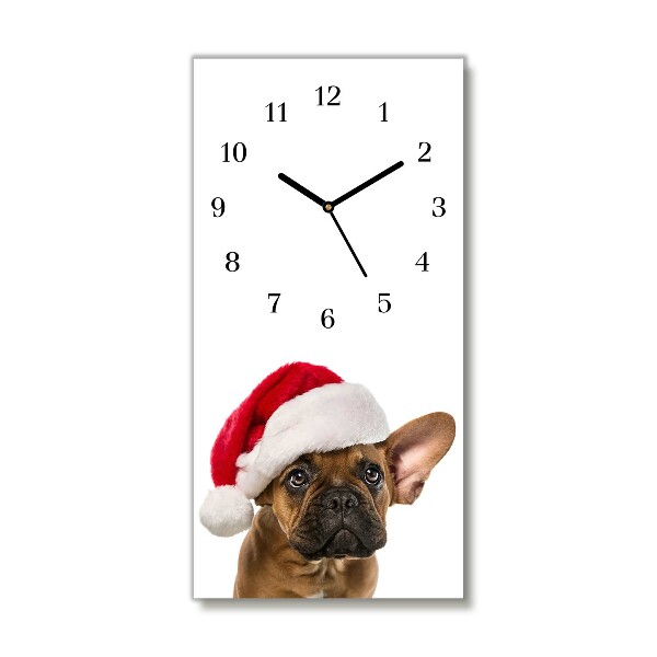 Horloge murale en verre Verticale Chien de bouledogue de Noël