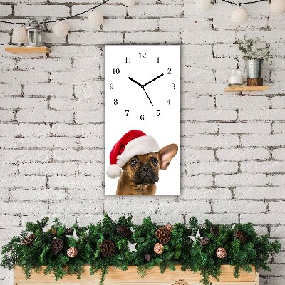 Horloge murale en verre Verticale Chien de bouledogue de Noël